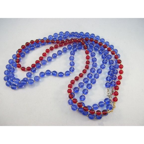 Vintage Monet Red and Blue Plastic Bead Necklaces Set of 3 - Picture 10 of 11